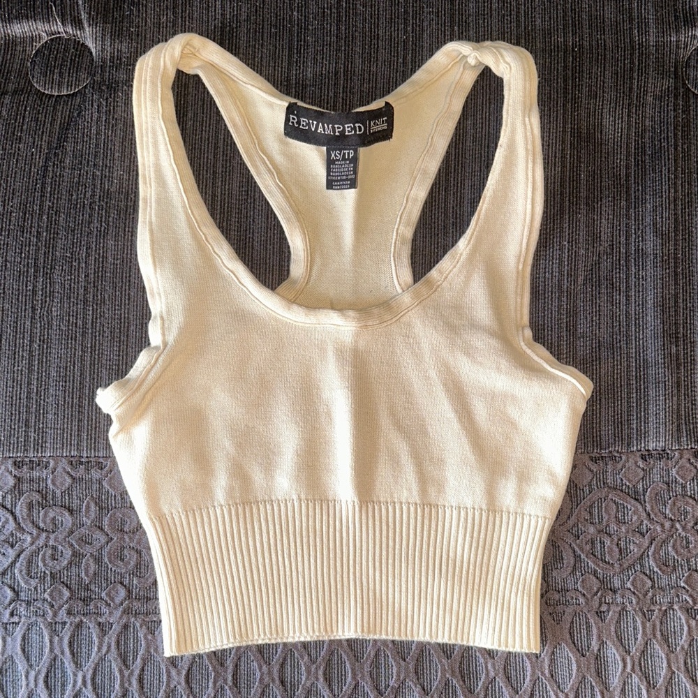 Revamped Beige Ribbed Tank Top